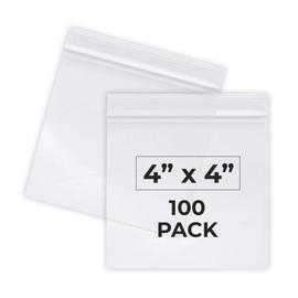 Clear Plastic Zipper Storage Bags, 2 Mil Thick, Small Size, Pack of 100 (4" x 4")