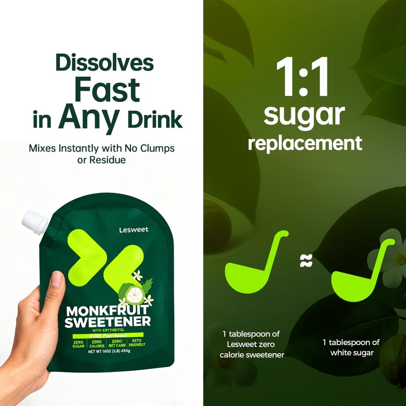 Lesweet Monk Fruit Sweetener with Erythritol, Monk Fruit Extract, 1:1