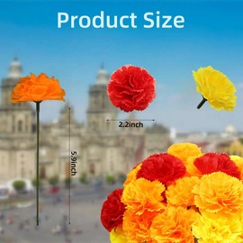 Marigolds Artificial Flowers, 60Pcs Marigold Flowers, Marigolds Orange Yellow Red Silk Flowers for Day of The Dead Decor, Diwali Decor, Dia De Los Muertos, Marigolds Garland (60, Orange, Yellow, Red)