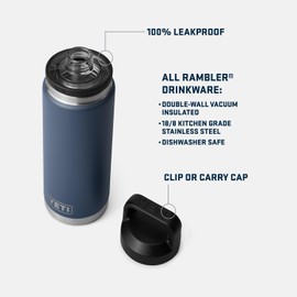 YETI Rambler 26 oz Bottle, Vacuum Insulated, Leakproof, Stainless Steel with Chug Cap, White/Navy/Rescue Red