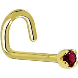 Body Candy Solid 18k Yellow Gold 1.5mm (0.015 cttw) Genuine Red Diamond Left Nose Stud Screw 20 Gauge 1/4"