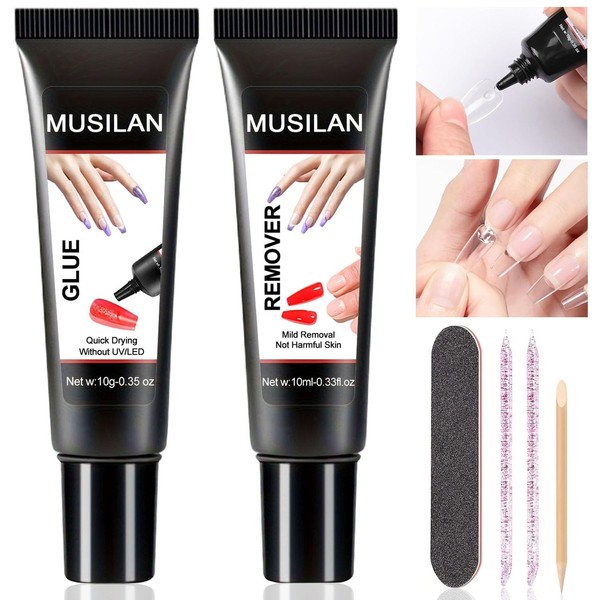 Newly Upgraded Nail Glue Gel with Remover Kit,Long-Lasting Semi Solid