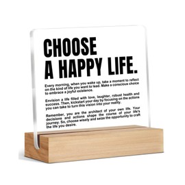 Motivational Desk Decor for Bedroom Home Office, Inspirational Quotes Gifts for Women Men, Choose A Happy Life Acrylic Plaque Desk Signs Room Decor