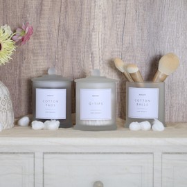 Ronasip Farmhouse Apothecary Jars with Lids - 16 Oz Glass Qtip Dispensers and Cotton Ball Holders for Bathroom Storage Jars (Frosted White)