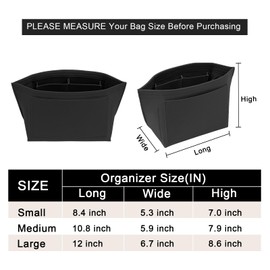 LOUKAYCCI Purse Organizer Insert for Longchamp Le Pliage S Handbag Insert Felt Long Champ Tote Bag Organizer Insert with Cup (Black, Small)