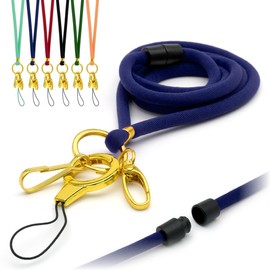 Navy Blue Nylon Cord Lanyard Soft Comfortable with Safety Breakaway, Includes Gold Design O-ring, Loop Clip and Two Metal Clips, ID Badge Holder Thin Rope Neck Strap by LanyardsTomorrow - Single 1pc