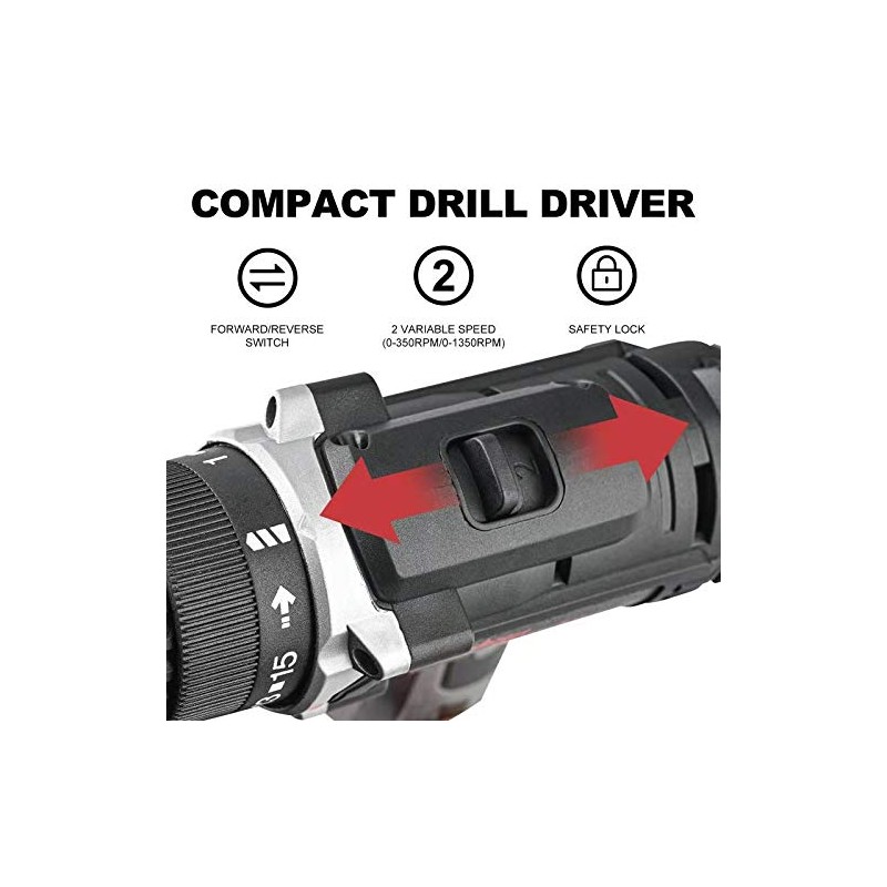 SALEM MASTER Cordless Power Drill, 12V Power Drill 30Nm, 3/8”