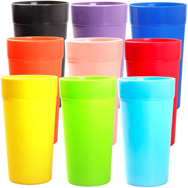 Youngever 18 Pack Unbreakable Plastic Tumblers 20 Ounce, Unbreakable Plastic Drinking Glasses, Plastic Cups, set of 18 in 9 colors