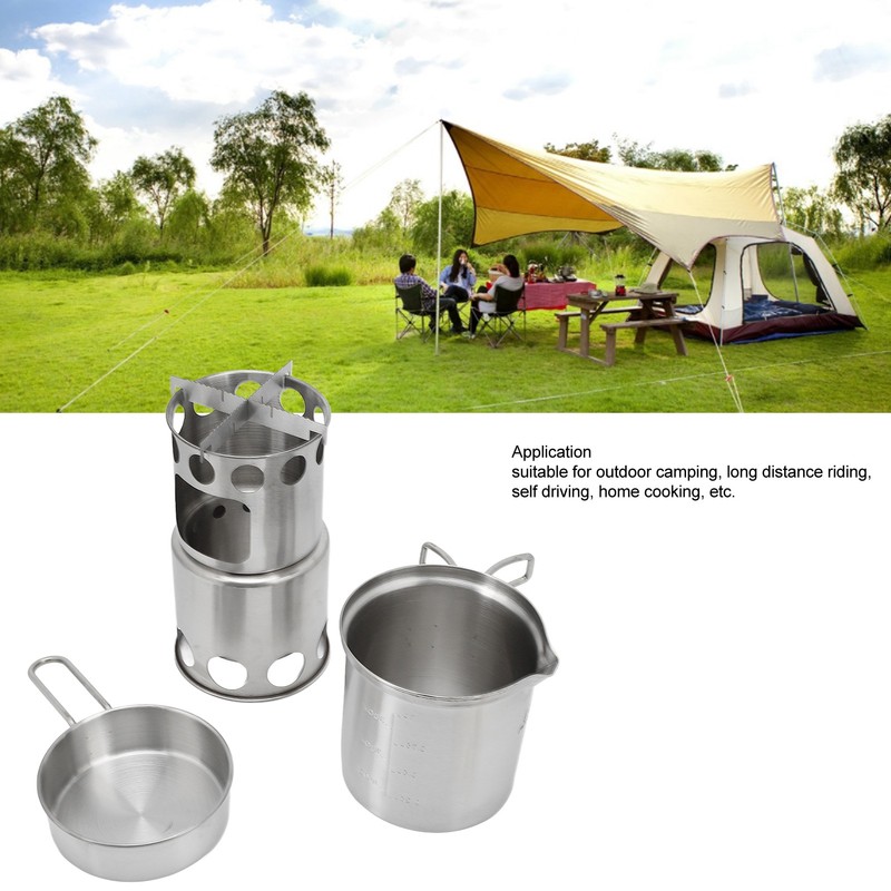 Stainless Steel Cookware Set Portable Camping Stove Cooking Pot Set