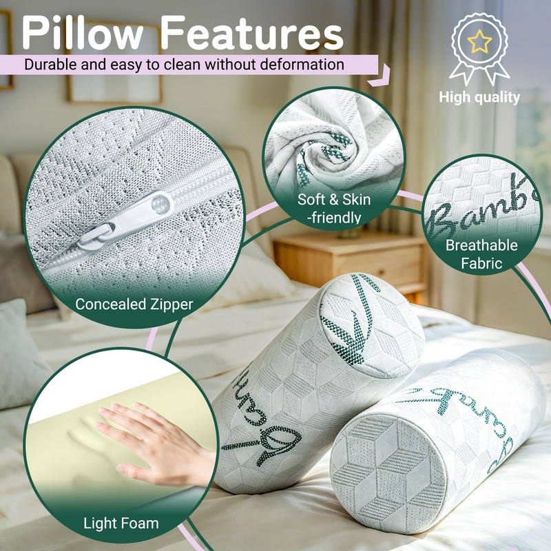 Cervical Roll Pillow, Cylinder Neck Pillow with Removable Washable Cover