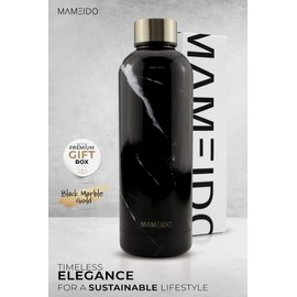 Mameido Stainless Steel Water Bottle, 500 ml, Black Marble Gold - Leak-proof Thermos Flask, Water Bottle, BPA Free (Bisphenol A), Insulated Flask, Water Bottle Stainless Steel Coffee and Tea