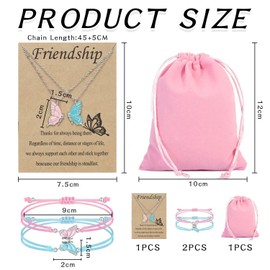 HDGSAFD 2 x Butterfly Bracelets, 2 x Butterfly Necklaces, 1 x Jewellery Bag, Adjustable Jewellery Set, Friendship Bracelet Decoration
