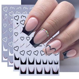 Heart Nail Art Stickers - French Lines Nail Decals with Valentine's Day Glitter Line Geometric French Love Nail Stickers Nail Supplies DIY Adhesive Sliders Valentine's Manicure Art Decor Tip for Women