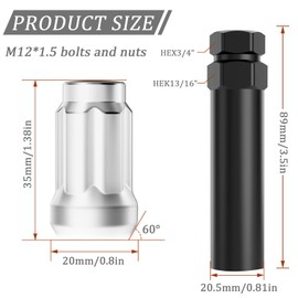20 PCS M12x1.5 Lug Nuts, 6 Spline Lug Nuts Set, Chrome Spline Lug Nut Black with 1 Socket Key for Honda Civic Accord CRV Acura TSX Chevy Impala Malibu (Silver)