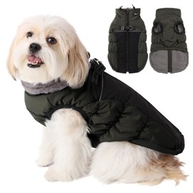 Savlot Warm Dog Coat, Windproof Dog Jacket, Reflective Dog Coat for Small Dogs, Large Dogs with Zip, Green, L