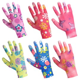 YBEATY 6 Pairs Gardening Gloves Breathable Coated Yard Glove Printed Outdoor Lawn Thorn Proof Hand Protectors Multi purposes Gardening Work Gloves for Women Men Planting Seeding