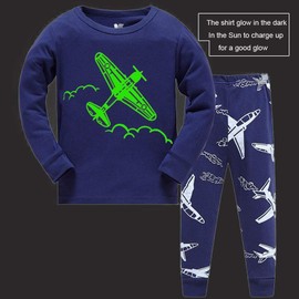 Little Hand Toddler Boys Long Sleeve Pajama Glow in The Dark Plane Kids Cute Pj Sets 100% Cotton 3 4 T