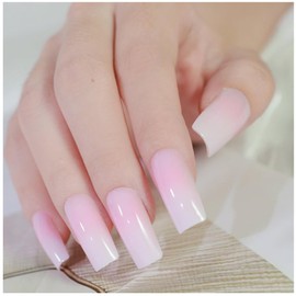 GALSPRO Medium Press on Nails - Set of 24 Fake Nails with Designs in 12 Different Sizes for Perfect Fit, Cute False Nails Kit for Women with 0.07oz Nail Glue (PINK WHISPER SQUARE SHAPE, Medium)