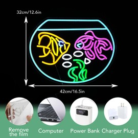 JLEWUINH Fish Tank Neon Sign USB Goldfish Shape Neon Light for Aesthetic Decor LED Koi Light Up Signs for Living Room Man Cave Fish Store Bar Wall Decor(16.5”*12.6”)
