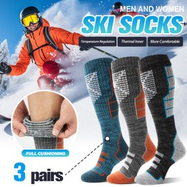 MOSEY KOSY Merino Wool Ski Thermal Unisex Socks for Men Women Winter Warm Thick Knee High Long Skiing Snowboarding Walking Socks 3 Pairs Gift Stocking Stuffers(Color Series,L)