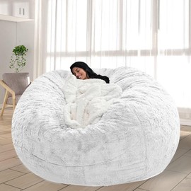 FIEATES Bean Bag Chair for Adults Kids No Filling Soft Round Bean Bag Couch Lazy Sofa Lounge Chair Reading Chair Cover, 3.5FT, White