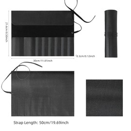 Kacctyen Black Leather Makeup Brush Roll, Full Grain Leather Organizer with 8 Brush Slots, Travel-friendly Cosmetic Tool Holder for Makeup Artists & Beauty Enthusiasts