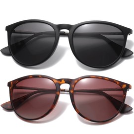 Musivon Polarised Sunglasses Women Men Retro Round Sunglasses for Driving Cycling Glasses, Black Frame/ Grey Lens + Tortoise Gradient Reddish Brown