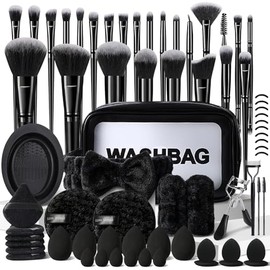 KUORYZAL Juego de brochas de maquillaje negras profesionales, 70 piezas con estuche sintético prémium para base, corrector, rubor, sombra de ojos, pol