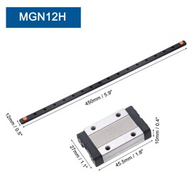 uxcell MGN12 450mm Linear Guide Rail with MGN12H Sliding Carriage Block Bearing Steel and Plastic Mini MGN12 Linear Guide for DIY 3D Printers and CNC Machine
