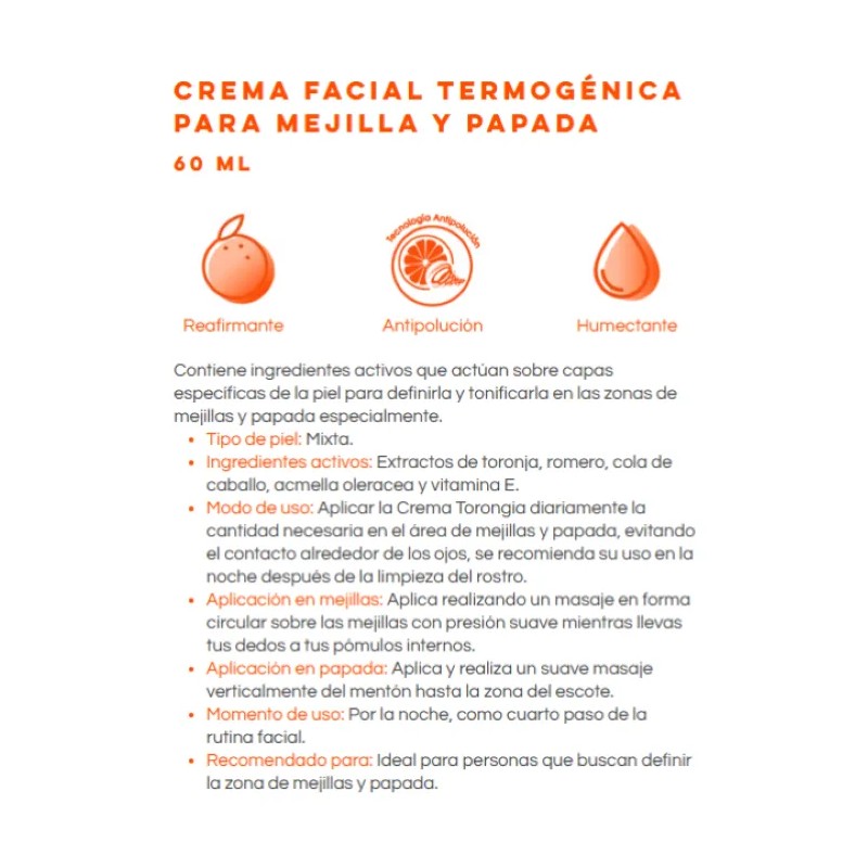 Torongia Crema Facial Termogénica Para Mejillas Y Papada