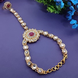 Efulgenz Indian Bollywood Gold Tone Crystal Kundan Finger Ring Link Chain Wedding Bridal Bracelet Hand Harness Slave Bracelet Jewelry