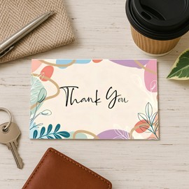 100 Pack Thank You Cards Multipack, 2x3.5 Inch (5.1x8.9cm), Blank Inside & Back, Floral Theme, Premium Thick Paper, Elegant Professional Design for Small Businesses, Retailers & Gift Greetings