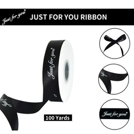 1 Inch Wide Satin Ribbons Roll Black 50 Yards Printing Just for You Fabric Craft Heart Ribbon for Wedding Birthday Valentine's Day Flowers Floral Packaging Box Paper Gift Wrapping DIY Party Decoration