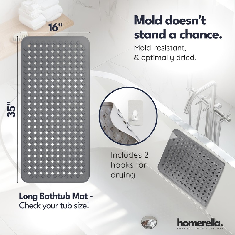 homerella® Bathtub Mat Non Slip 35x16, Incl. Hooks for Drying,