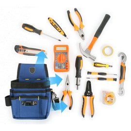 Vusddy Tool Bag Belt - Tool Belt with 8 Pockets for Men - Multifunctional Work Bag Tool Belt Bag for Craftsmen, Electricians, Carpenters, Gardeners - Robust Canvas