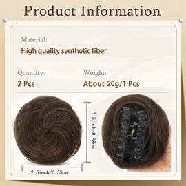 QKEPCY 2 x Claw Clip in Hair Bun for Women Girls Mini Messy Bun Hairpieces Bun with Clip Curly Hair Scrunchie Paired with 5 Pieces Floral Hair Clips