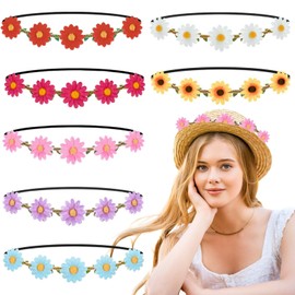 KEYRI 7 Pcs Floral Crown Wreath Boho Headpiece Daisy Flower Hair Bands Garland Garland Headpieces Festival Hair Accessories for Bridal Women Girls Hippie Wedding Party Beach (Multicolor, One Size)