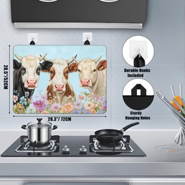 Farmhouse Cow Glass Top Stove Cover Protector,Watercolor Flower Heat Resistant Stove Top Cover, Large Size Range Covers for Electric Stove Countertop Mat, 28 x 20 Inch