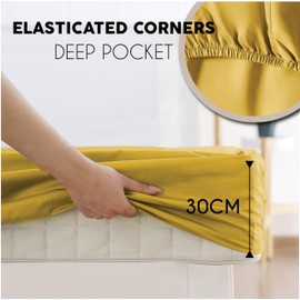 APEX FURNISHINGS King Size Fitted Sheet Ochre, (152 x 200 cm) 12 inch deep pocket 90GSM Soft Brushed Microfiber bedding, Wrinkle-Free, Easy Care 30cm Deep Fitted Bed Sheet.