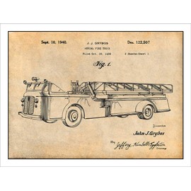 Studio 21 Graphix 1939 Aerial Fire Truck Patent Print Art Poster UNFRAMED Parchment 18" X 24"