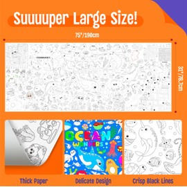 Ocean Coloring Poster, Large Coloring Activity Paper 75” x 31” Jumbo Size Blue Sea-themed Paper DIY Painting Drawing Banner/Tablecloth for School, Wall Decor