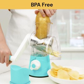 Spendeal Rotary Cheese Grater, 3 in 1 Cheese Shredder Grater Rotary with Handle, Vegetable Mandoline Slicer Shredder for Vegetable, Cheese, Nut (Blue)