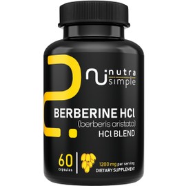 Nutra Simple Berberine HCl 1200mg Per Serving, Made in USA, Premium Berberine Supplement for Women & Men, Vegan, Non-GMO, 60 Capsules