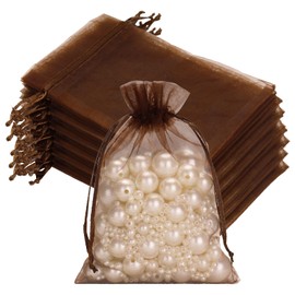 joycraft 50Pcs Coffee Brown Organza Bags - 4x6 In Holiday Drawstring Pouch with Mesh, Sheer Party Favor Pouch for Wedding Favor, DIY Craft, Christmas, Thanksgiving