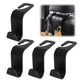 HQRNYP 4PCS Car Seat Headrest Hook, Purse Holder for Car, Black Stylish Back Seat Hanger, Universal Auto Accessories Hanger Storage Organizer for Coats Umbrellas Grocery Bags Handbags (Black)