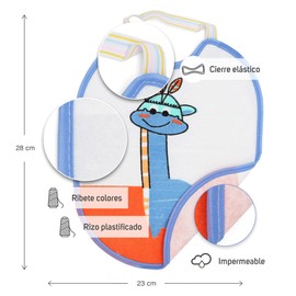 Ti TIN Waterproof Bibs with Sleeves, 25 x 35 cm, Pack of 4 with Sleeves and Velcro Fastening, for Babies from 6 to 18 Months, 73% Cotton, 27% Polyester, Various Designs / Colours, multi-coloured