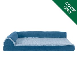 Furhaven Replacement Dog Bed Cover Two-Tone Faux Fur & Suede L Shaped Chaise, Machine Washable - Marine Blue, Jumbo Plus (XX-Large)