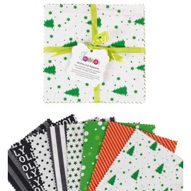 Soimoi Christmas Theme Print Precut 10-inch Cotton Fabric Quilting Squares Charm Pack DIY Patchwork Sewing Craft