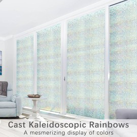 Fireworx Rainbow Window Film, Iridescent Prism Mosaic Window Cling, UV Blocking Stained Glass Privacy Film - Decorative Vinyl Glass Covering for Kitchen, Livingroom, and Bathroom 17.5 x 78.7 Inches