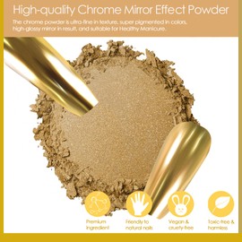 Allstarry Solid Chrome Nail Powder Magic Metallic Mirror Effect Mirror Glitter Glazed Manicure Decoration Reflective Pigment for Gel Polish Nail Art Decoration Resin Craft, Festivals-Gold
